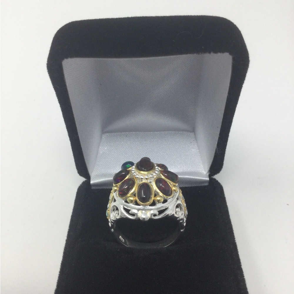 Rare Genuine Black Opals Ring - Picture 5 of 10